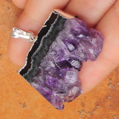 Am 1185a pendant pendentif amethyste geode pierre naturelle lithotherapie gemme bijou argent 925