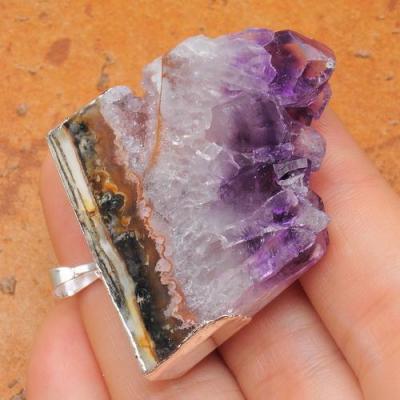 Am 1186a pendant pendentif amethyste geode pierre naturelle lithotherapie gemme bijou argent 925