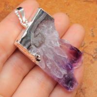 Am 1187a pendant pendentif amethyste geode pierre naturelle lithotherapie gemme bijou argent 925