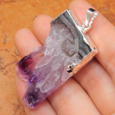 Am 1187b pendant pendentif amethyste geode pierre naturelle lithotherapie gemme bijou argent 925