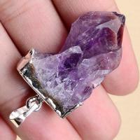 Am 1220c pendant pendentif amethyste geode pierre naturelle lithotherapie gemme bijou argent 925