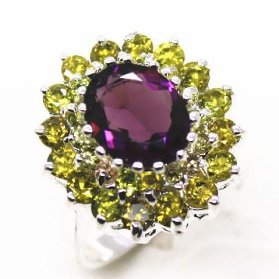 Am 1227c bague t60 fiancailles 1900 amethyste pourpre peridot bijou achat vente argent 925