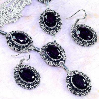 Am 1302c parure collier boucles 1900 amethyste pourpre bijou achat vente