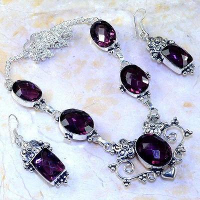 Am 1304a parure collier boucles 1900 amethyste pourpre bijou achat vente