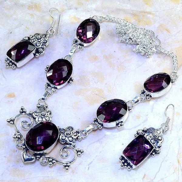 Am 1304d parure collier boucles 1900 amethyste pourpre bijou achat vente