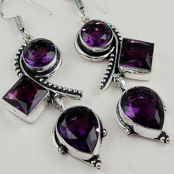 Am 1308c boucles pendant oreilles amethyste pourpre bijou argent 925 achat vente