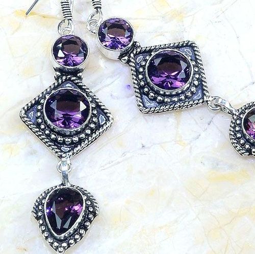 Am 1354c boucles pendants oreilles amethyste pourpre violet 1900 achat vente argent 925