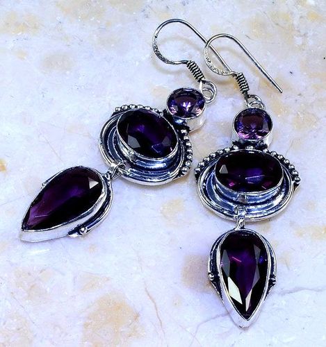 Am 1360b boucles pendants oreilles amethyste pourpre violet 1900 achat vente argent 925
