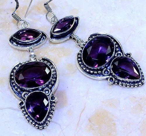 Am 1363c boucles pendants oreilles amethyste pourpre violet 1900 achat vente argent 925
