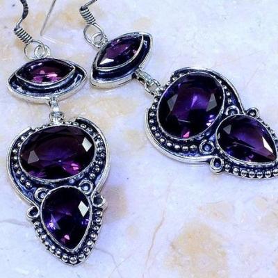 Am 1363c boucles pendants oreilles amethyste pourpre violet 1900 achat vente argent 925