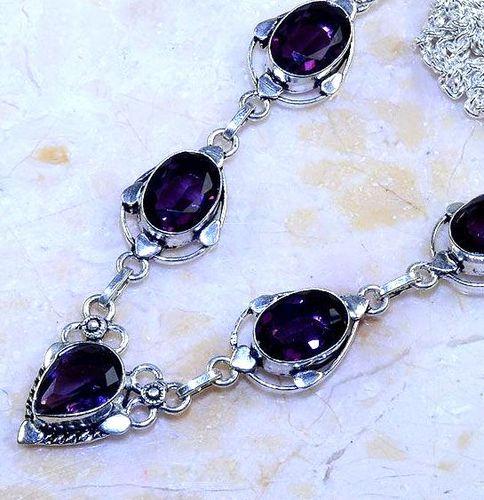 Am 1365b collier parure sautoir 1900 amethyste 10x15mm pourpre bijou argent 925 achat vente