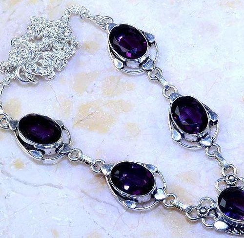 Am 1365c collier parure sautoir 1900 amethyste 10x15mm pourpre bijou argent 925 achat vente