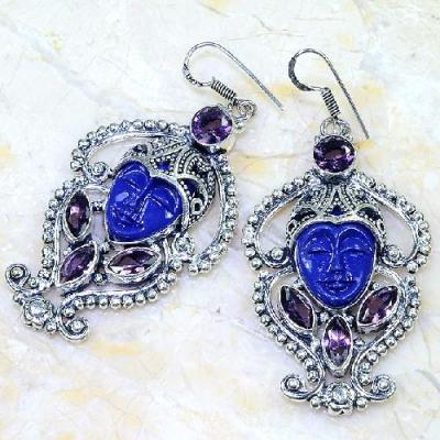 Am 1380c boucles pendants oreilles bouddha amethyste pourpre violet 1900 achat vente argent 925