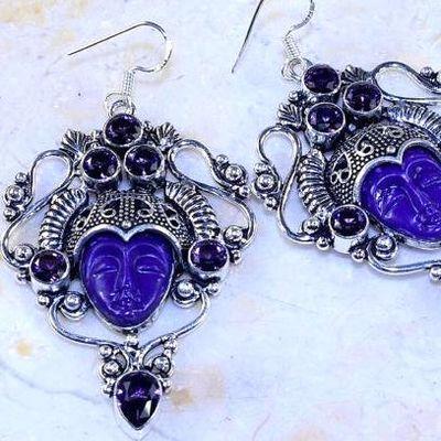 Am 1382c boucles pendants oreilles bouddha amethyste pourpre violet 1900 achat vente argent 925