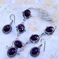 Am 1411a collier boucles oreilles 12x178mm parure 40gr amethyste pourpre violet chat vente