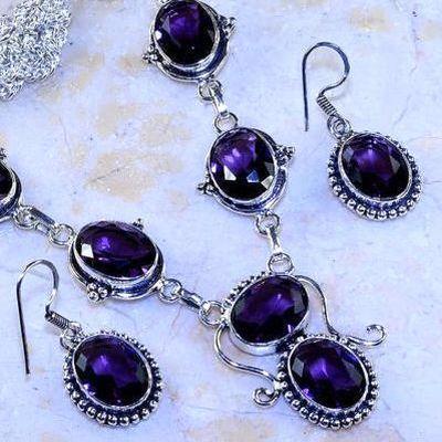 Am 1411b collier boucles oreilles 12x178mm parure 40gr amethyste pourpre violet chat vente