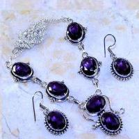 Am 1411d collier boucles oreilles 12x178mm parure 40gr amethyste pourpre violet chat vente