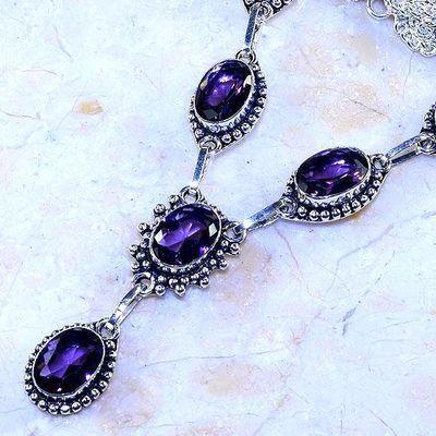 Am 1412b collier sautoir parure 10x15mm 30gr amethyste pourpre violet 1900 achat vente argent 925