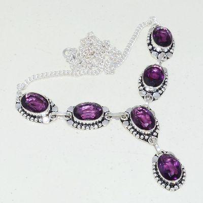 Am 1414a collier sautoir parure 10x15mm 32gr amethyste pourpre violet 1900 achat vente argent 925