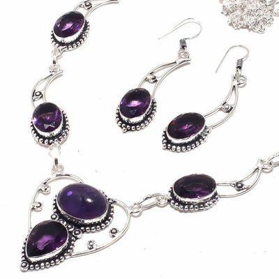 Am 1422b collier boucles oreilles 12x15mm parure 40gr amethyste pourpre violet chat vente