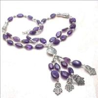 Am 1438a collier sautoir parure 10x15mm 64gr amethyste pourpre violet hamsa achat vente argent 925