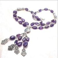 Am 1438d collier sautoir parure 10x15mm 64gr amethyste pourpre violet hamsa achat vente argent 925