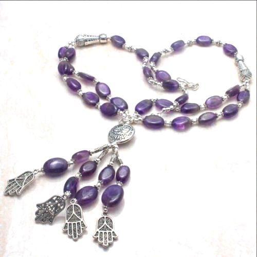 Am 1438d collier sautoir parure 10x15mm 64gr amethyste pourpre violet hamsa achat vente argent 925