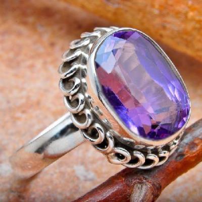 Am 1443a bague chevaliere amethyste pourpre 12x14mm t58 6gr argent