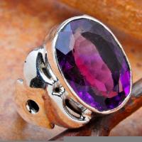 Am 1445a bague chevaliere amethyste pourpre 18x14mm t56 8gr argent