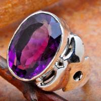 Am 1445b bague chevaliere amethyste pourpre 18x14mm t56 8gr argent