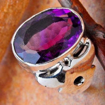 Am 1445a bague chevaliere amethyste pourpre 18x14mm t56 8gr argent