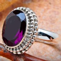 Am 1446b bague chevaliere amethyste pourpre 10 x 14mm t58 8gr argent