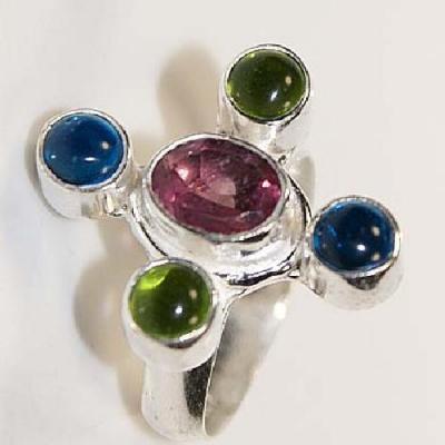 Am 1448a bague croix amethyste peridot topaze pourpre 8x10mm t57 6gr argent