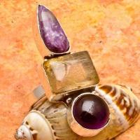 Am 1450a bague prehnite amethyste pourpre 15x10mm t57 11gr argent