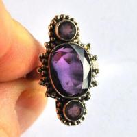 Am 1454d bague chevaliere medievale t57 amethyste 10x15mm 8gr 30c20 argent