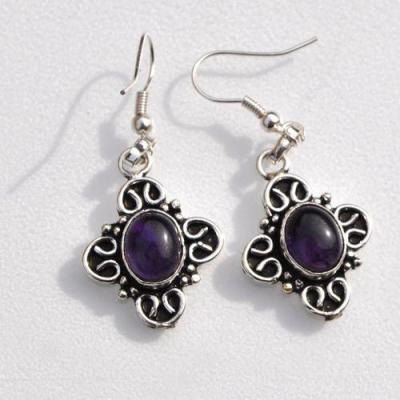 Am 1462a boucles oreilles croix amethyste nacre 8x10mm 7gr argent