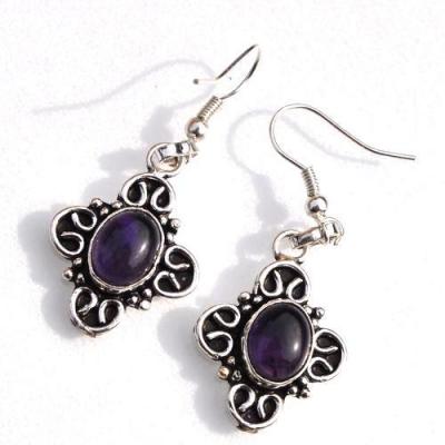 Am 1462a boucles oreilles croix amethyste nacre 8x10mm 7gr argent