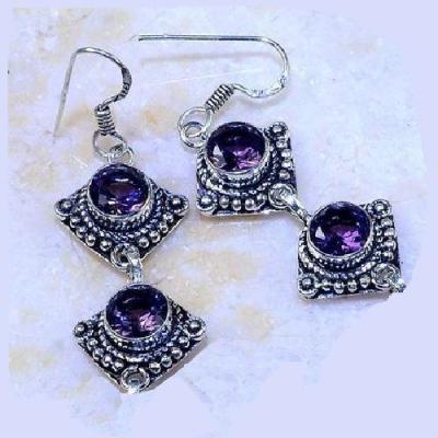 Am 1463a boucles oreilles medievales amethyste 8mm 13gr argent