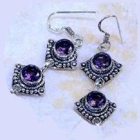 Am 1463d boucles oreilles medievales amethyste 8mm 13gr argent