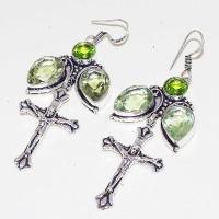 Am 2105c boucles croix oreilles amethyste verte peridot bijou achat vente argent 925