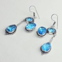 Am 3263b boucles oreilles pendants paire aigue marine bleue bijou achat vente argent 925