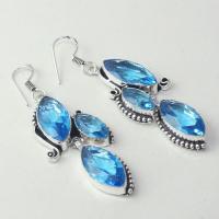 Am 3264a boucles oreilles pendants paire aigue marine bleue bijou achat vente argent 925