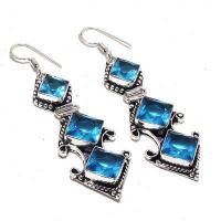 Am 3371a boucles oreilles aigue marine bleue 17gr 50mm bijou achat vente argent 925