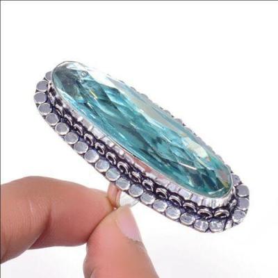 Am 3384a bague t54 chevaliere aigue marine bleue 17gr 12x50mm bijou achat vente argent 925