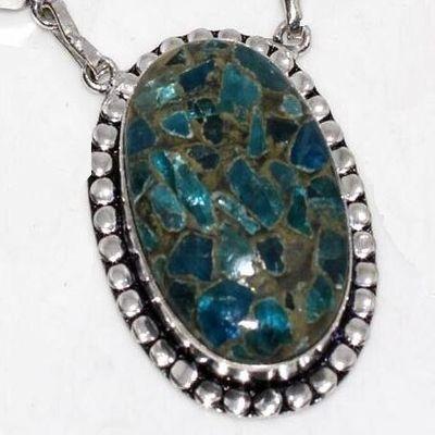 Am 3403a collier pendentif aigue marine apatite 26gr bleue 10x15mm bijou achat vente argent 925