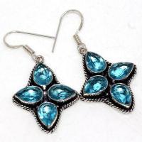 Am 3404a boucles oreilles croix aigue marine 10gr bleue 10x8mm bijou achat vente argent 925