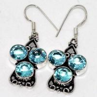 Am 3408b boucles oreilles pendants aigue marine 9gr bleue 8mm bijou 1900 vente argent 926