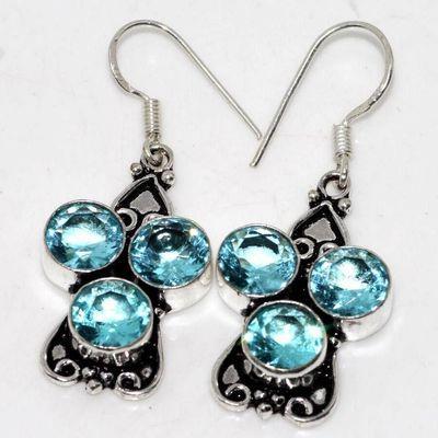 Am 3408c boucles oreilles pendants aigue marine 9gr bleue 8mm bijou 1900 vente argent 925