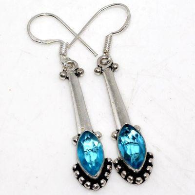 Am 3409a boucles oreilles pendants aigue marine 6gr bleue 6x10mm bijou 1900 vente argent 925