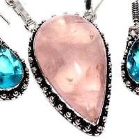 Am 3412e collier boucles oreilles aigue marine quartz rose 35gr 20x35mm achat vente argent 925